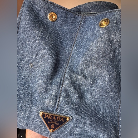 PRADA Medium Canapa Blue Denim Tote Bag - Picture 4 of 12